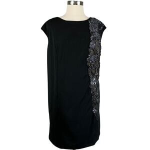 XSCAPE Beaded Sparkly Sleeveless Sheath LBD Cocktail Dress Black Size 20W